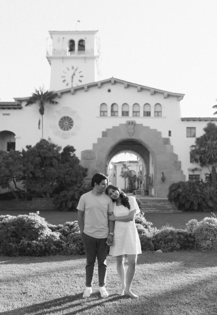 Engagement Photos of couple at santa Barbra courthouse