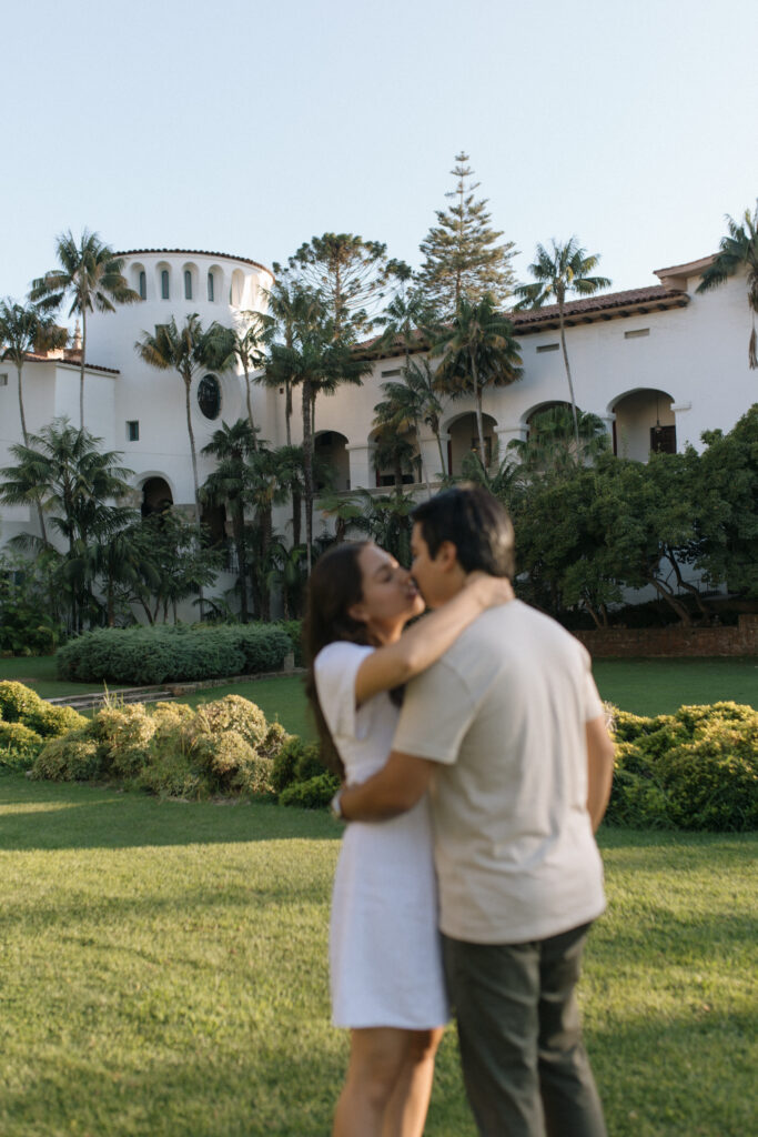 Engagement Photos of couple at santa Barbra courthouse