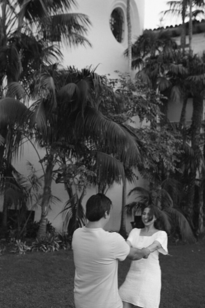 Engagement Photos of couple at santa Barbra courthouse