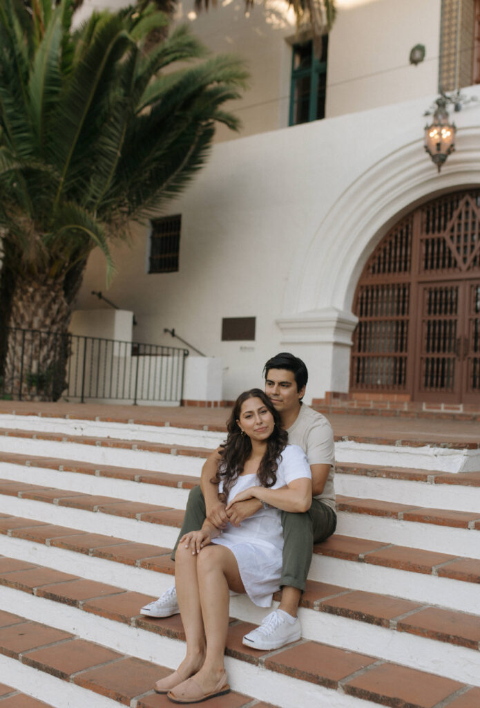 Engagement Photos of couple at santa Barbra courthouse