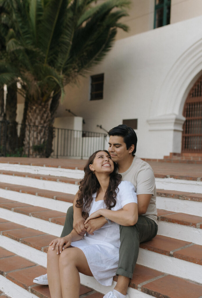 Engagement Photos of couple at santa Barbra courthouse