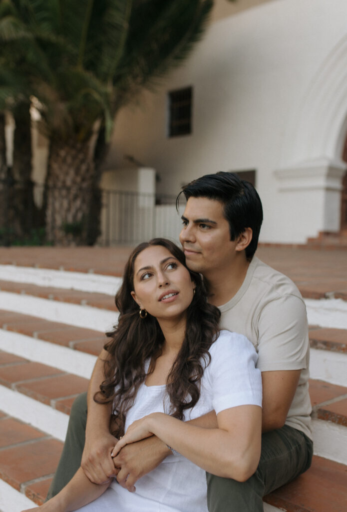 Engagement Photos of couple at santa Barbra courthouse