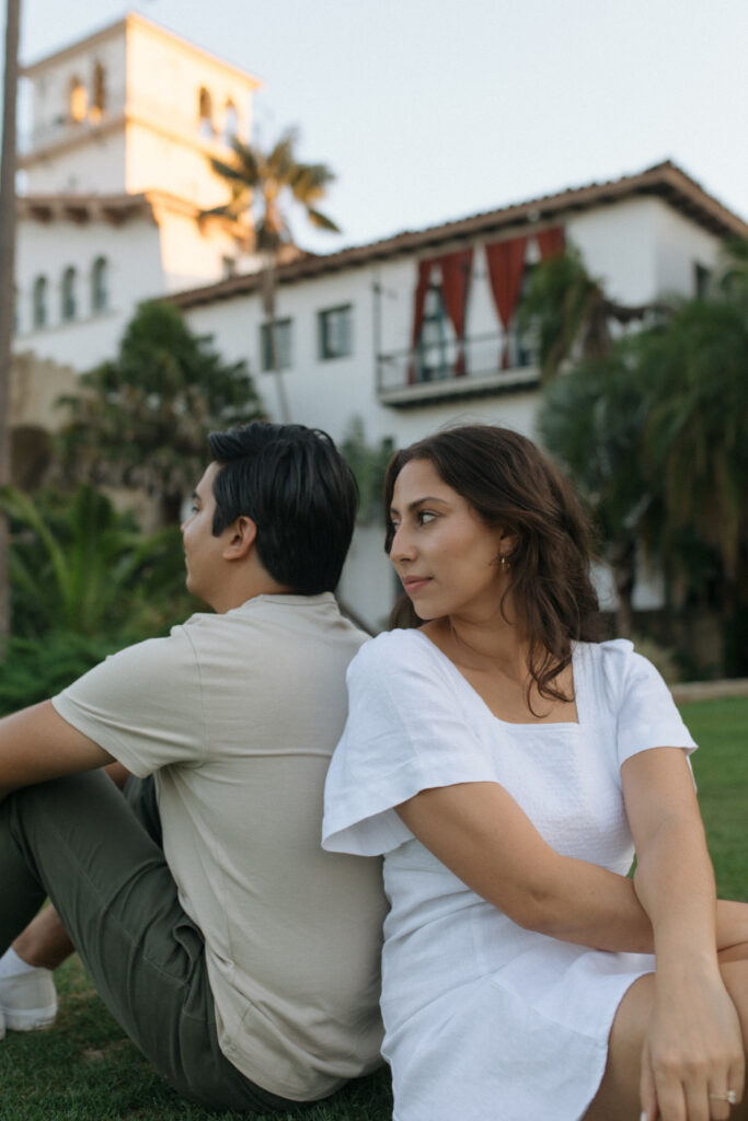 Engagement Photos of couple at santa Barbra courthouse