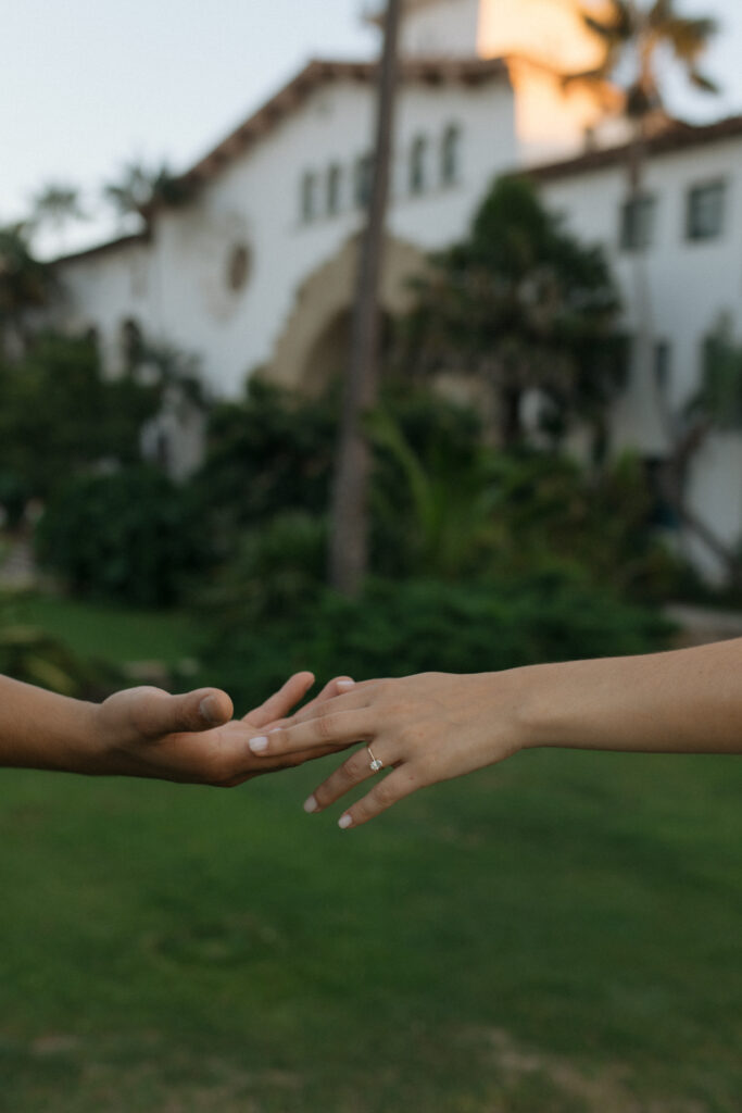 Engagement Photos of couple at santa Barbra courthouse