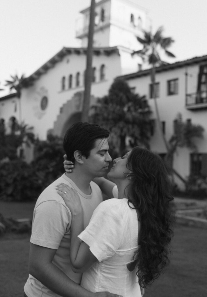 Engagement Photos of couple at santa Barbra courthouse