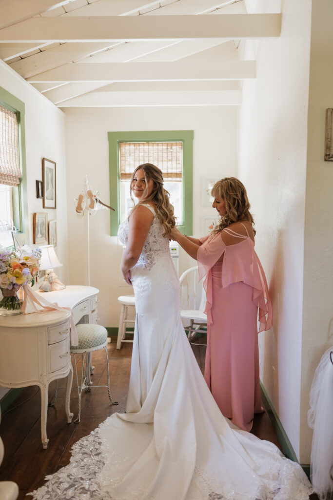 Bride and Mother Getting Ready on Wedding day