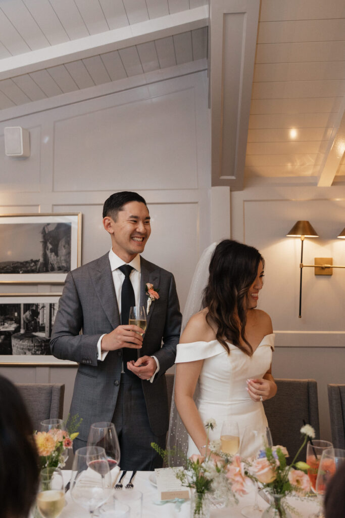 Bride and groom at wedding reception